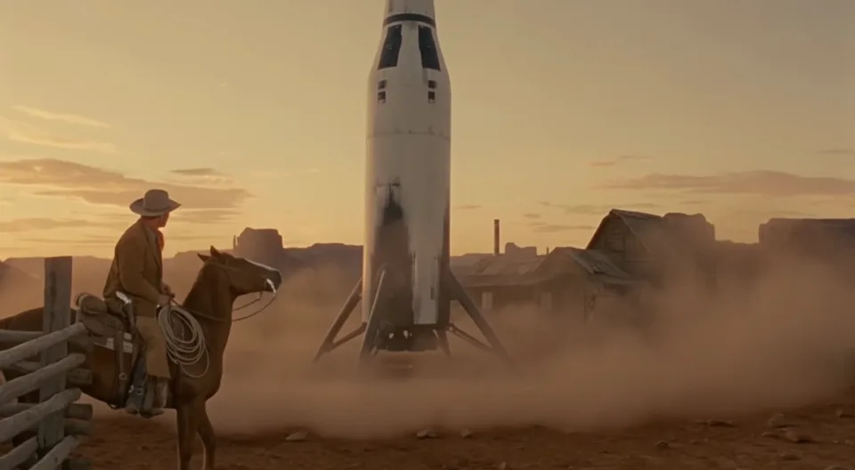 Official FLUX 3 Max demonstration of a rocket in a frontier setting