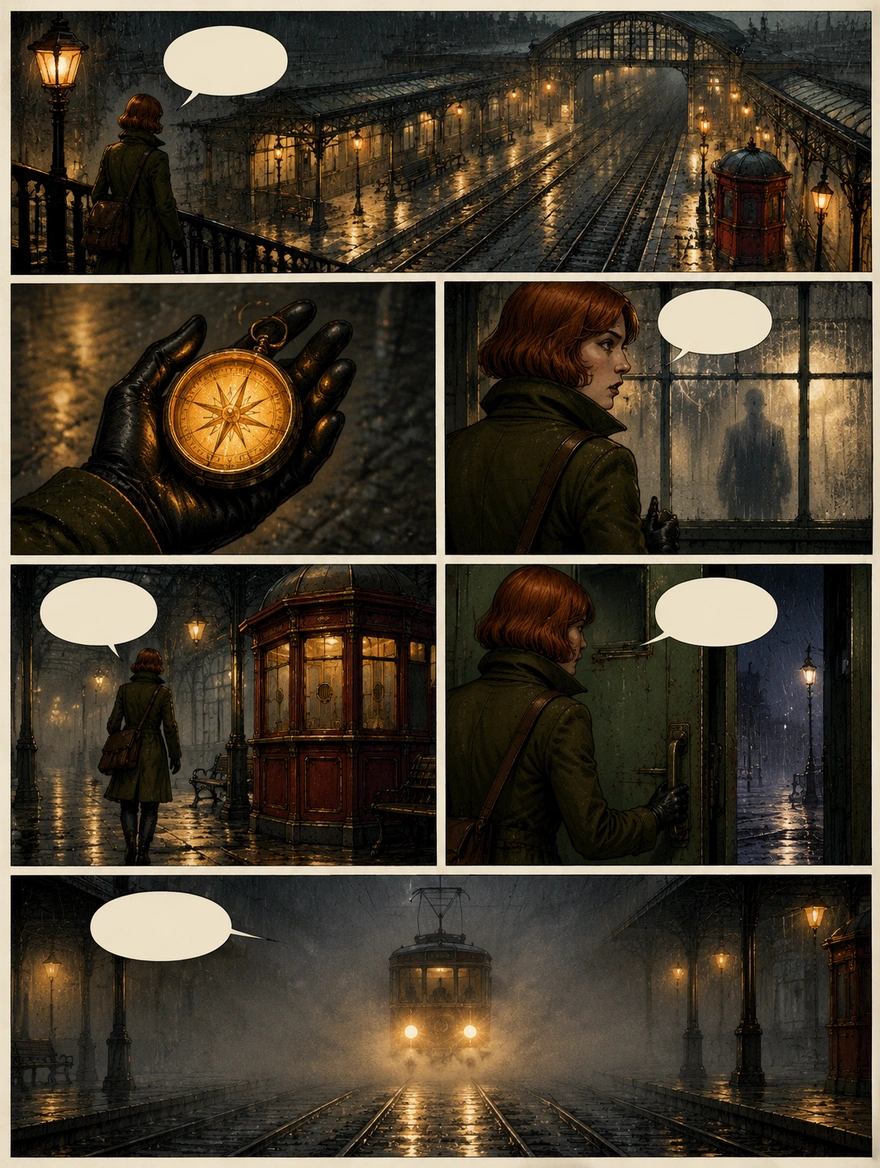 Second original courier comic rendition with empty cream speech balloons and six panels